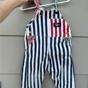 OshKosh B'gosh Navy & White Striped Overalls with Red Pocket